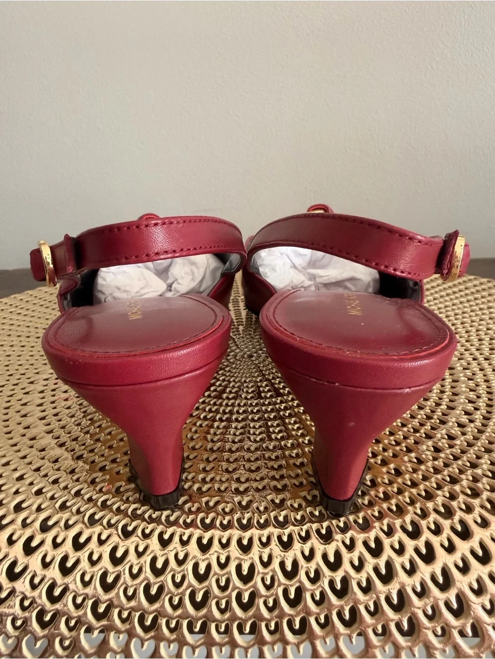 Michael Kors Burgundy Slingback Kitten Heel with Gold Buckle Size 8 NWOT - Picture 7 of 11